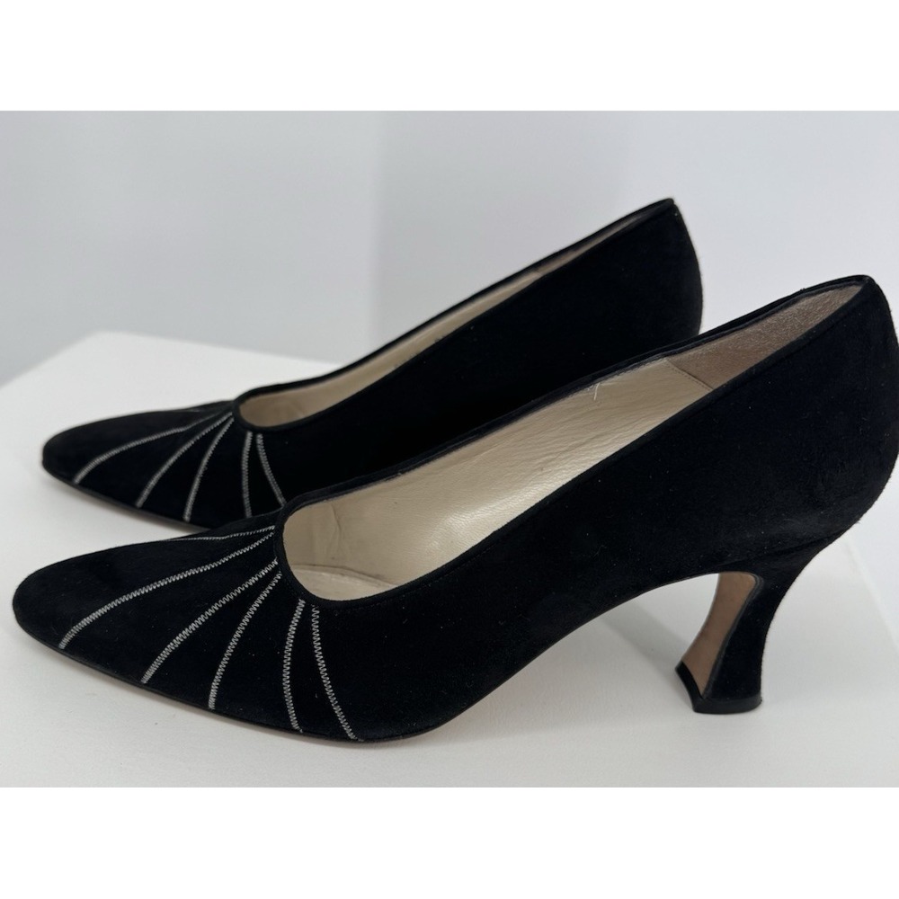 Black Suede Pointed Toe Kitten Heel Pumps Made in Italy Bally Women's 8.5 M